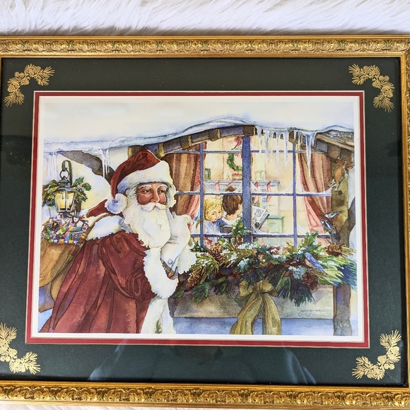 Jodi Jensen Peeking To See Santa Matted Framed Art Signed Christmas Print 22x18 - Picture 3 of 7